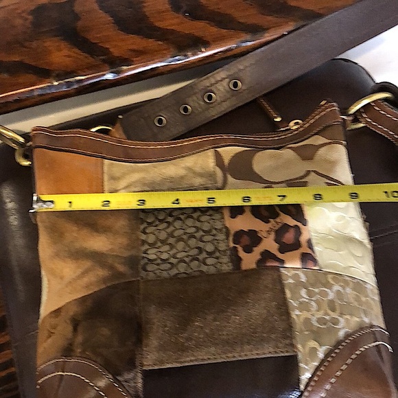 COACH Patchwork Top Zipper Crossbody Tote Shoulder Bag Brown Lining - Picture 12 of 17